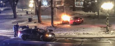 Car crash/fire on East Troy Square